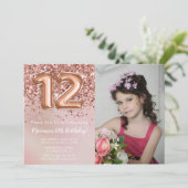 Foto Roos Goud Kinder Meisje 12e Verjaardagsfeestj Kaart (Staand voorkant)