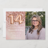 Foto Roos Goud Kinder Meisje 14e Verjaardagsfeestj Kaart (Voorkant)