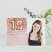 Foto Roos Goud Kinder Meisje 15e Verjaardagsfeestj Kaart (Staand voorkant)