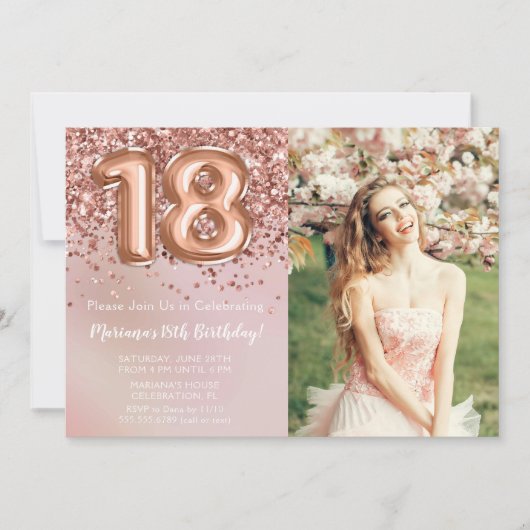 Foto Roos Goud Kinder Meisje 18e Verjaardagsfeestj Kaart (Voorkant)