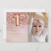 Foto Roos Goud Kinder Meisje 1e Verjaardagsfeest Kaart (Voorkant)