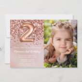 Foto Roos Goud Kinder Meisje 2e Verjaardagsfeestje Kaart (Voorkant)