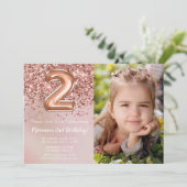 Foto Roos Goud Kinder Meisje 2e Verjaardagsfeestje Kaart (Staand voorkant)