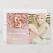 Foto Roos Goud Kinder Meisje 5e Verjaardagsfeestje Kaart (Voorkant)