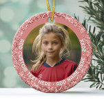 Foto - Roos Goud Roze Glitter Rand voor Meisjes Keramisch Ornament<br><div class="desc">Een enkele foto met een fonkelende roze rand. Voeg aangepaste tekst rond de foto toe in een eenvoudig leesbaar lettertype.</div>