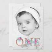 Foto Roos gouden bloemenbrief 1e verjaardag blush Kaart (Voorkant)