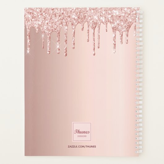 Foto roos gouden glitter druppels blush 2025 planner (Achterkant)