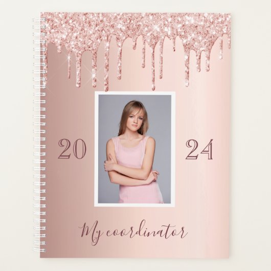 Foto roos gouden glitter druppels blush 2025 planner (Voorkant)