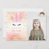 Foto Roos Pink Unicorn Birthday Kaart (Voorkant)