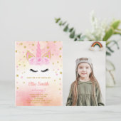 Foto Roos Pink Unicorn Birthday Kaart (Staand voorkant)