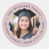 Foto roos taupe afstuderen retouradres ronde sticker (Voorkant)