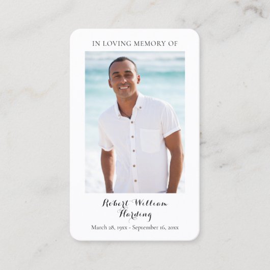 Foto rouwkaarten met condoleance en herdenkingsgeb visitekaartje (Voorkant)