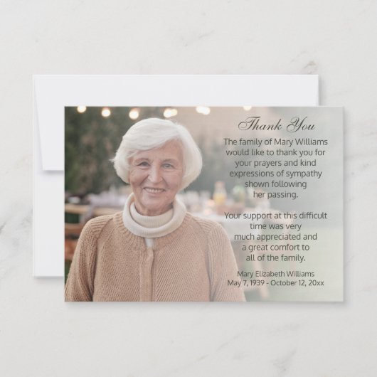 Foto rouwverwerking begrafenis Dank u Bedankkaart (Voorkant)