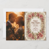 Foto Royal Victoriaans Bloemen Ornamenten Bruiloft Save The Date (Voorkant)