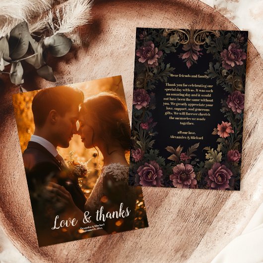 Foto Royal Victoriaans Floral Gothic bruiloft Bedankkaart