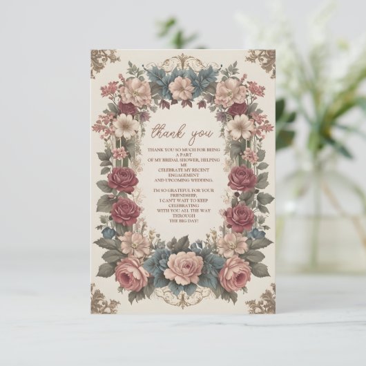 Foto Royal Victoriaans Whimsical Floral Bridal Sho Bedankkaart (Staand voorkant)