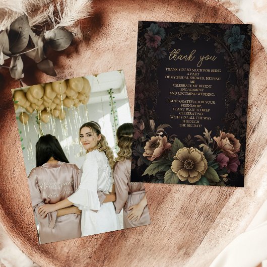 Foto Royal Victoriaanse Gotische Bloemige Bruidsta Bedankkaart