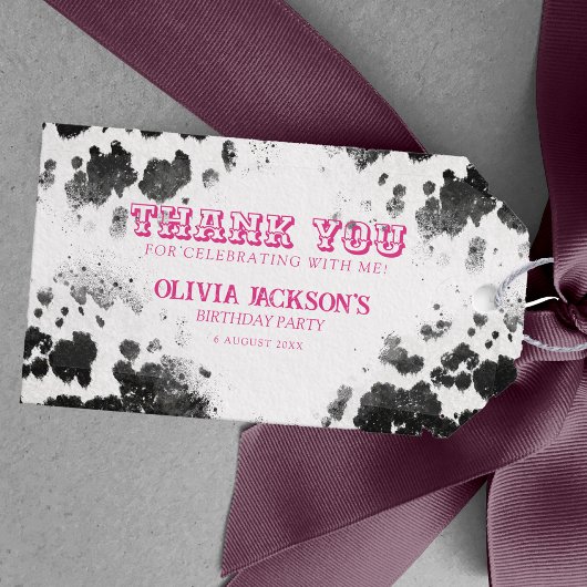 Foto Roze 30e verjaardag van Roze Roze Koe Cadeaulabel