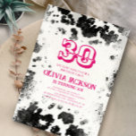 Foto Roze 30e verjaardag van Roze Roze Koe Kaart<br><div class="desc">Chic Rustic Koe Print Hot Pink 30th Birthday Party Invitation</div>