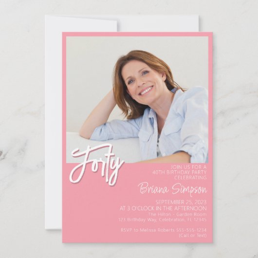 Foto Roze 40ste verjaardag Kaart (Voorkant)