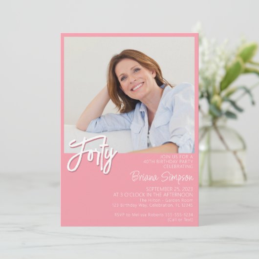 Foto Roze 40ste verjaardag Kaart (Staand voorkant)