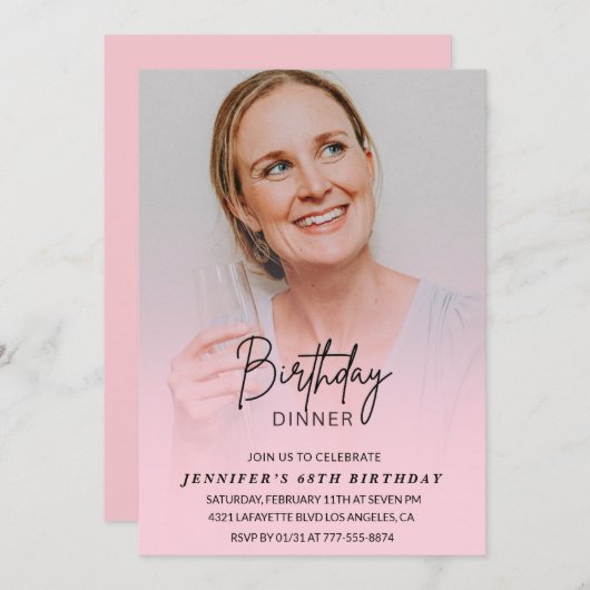 Foto Roze 68e verjaardag uitnodigingen Diner (Voorkant / Achterkant)