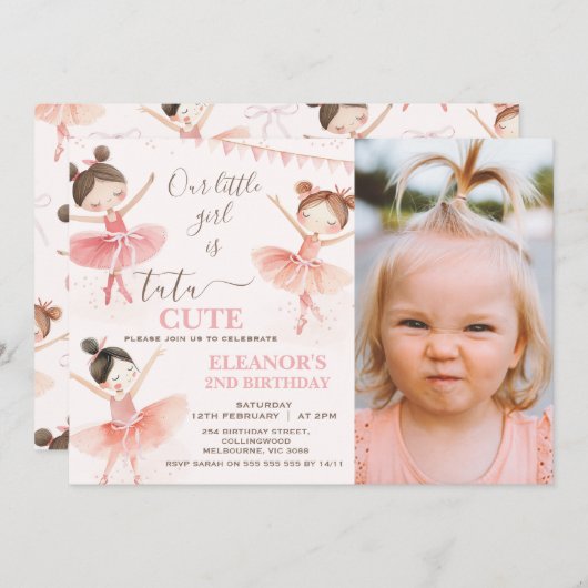 Foto Roze Ballerina Tutu 2e verjaardag Kaart (Voorkant / Achterkant)