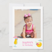 Foto Roze Banner Retro Splish Splash 1e verjaardag Kaart (Achterkant)