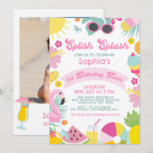 Foto Roze Banner Retro Splish Splash 1e verjaardag Kaart (Voorkant / Achterkant)