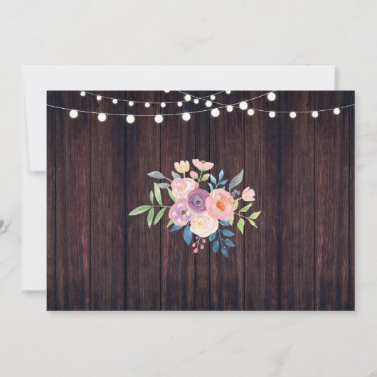 Foto Roze Birthday Floral Rustic Wood Invitations Kaart (Achterkant)