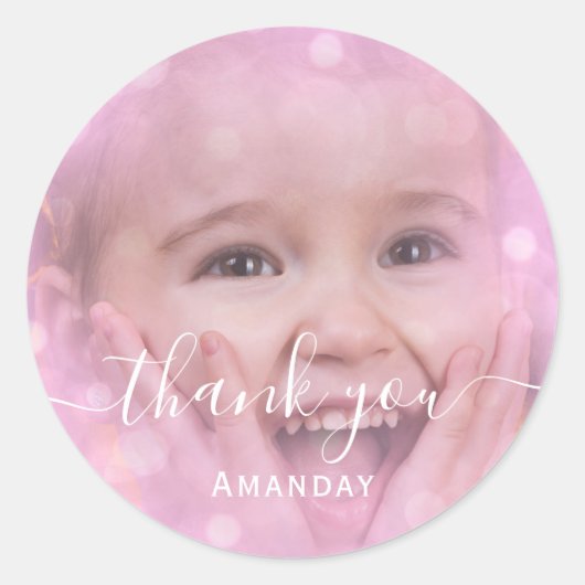 Foto roze Birthday Party Girly Ronde Sticker (Voorkant)