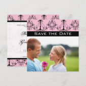 Foto Roze Black Damask Chandelier Save the Date Kaart (Voorkant / Achterkant)