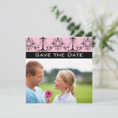 Foto Roze Black Damask Chandelier Save the Date Kaart (Staand voorkant)