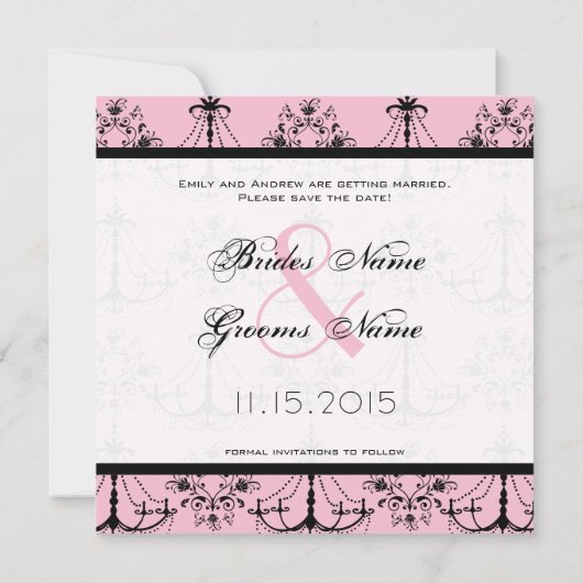 Foto Roze Black Damask Chandelier Save the Date Kaart (Achterkant)
