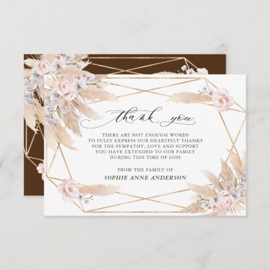 Foto Roze Bloem Pampas Gras Ter Herinnering Bedankkaart (Voorkant / Achterkant)