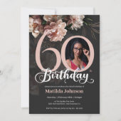 Foto Roze Bloemen 60e Verjaardag Custom Kaart (Voorkant)