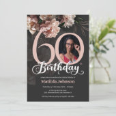 Foto Roze Bloemen 60e Verjaardag Custom Kaart (Staand voorkant)