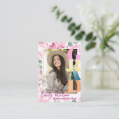 Foto Roze Bloemen Afstuderen Party Mini Uitnodigin Informatiekaartje (Staand voorkant)