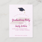 Foto Roze Bloemen Afstuderen Party Mini Uitnodigin Informatiekaartje (Achterkant)