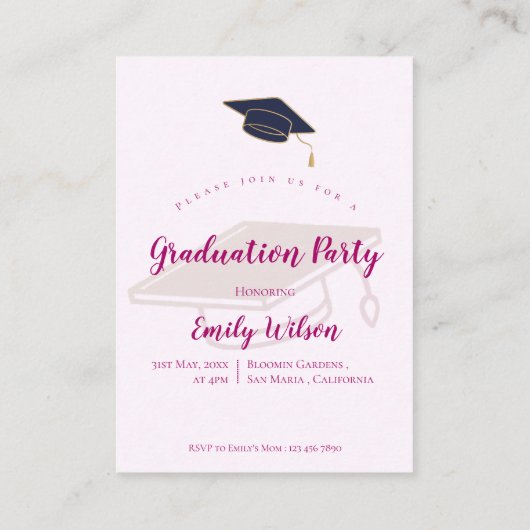 Foto Roze Bloemen Afstuderen Party Mini Uitnodigin Informatiekaartje (Achterkant)