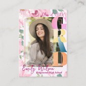 Foto Roze Bloemen Afstuderen Party Mini Uitnodigin Informatiekaartje (Voorkant)