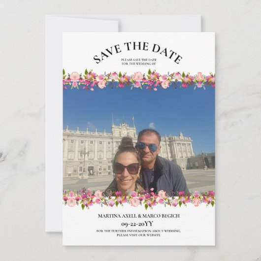 Foto Roze Bloemen Bewaar de datum Uitnodiging (Voorkant)