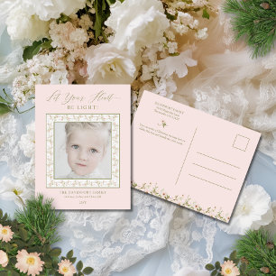 Foto Roze Bloemen Cottage Core Kerstmis Feestdagenkaart