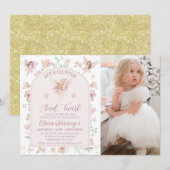 Foto Roze Bloemen Fairy Flutter Twirl Verjaardag Kaart (Voorkant / Achterkant)