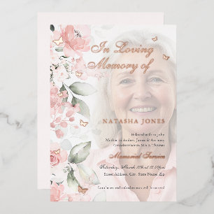 Foto Roze Bloemen Vlinder Memorial Service Folie Uitnodiging