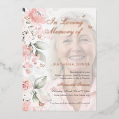 Foto Roze Bloemen Vlinder Memorial Service Folie Uitnodiging (Voorkant)