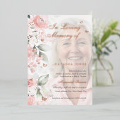 Foto Roze Bloemen Vlinder Memorial Service Folie Uitnodiging (Staand Voorkant)