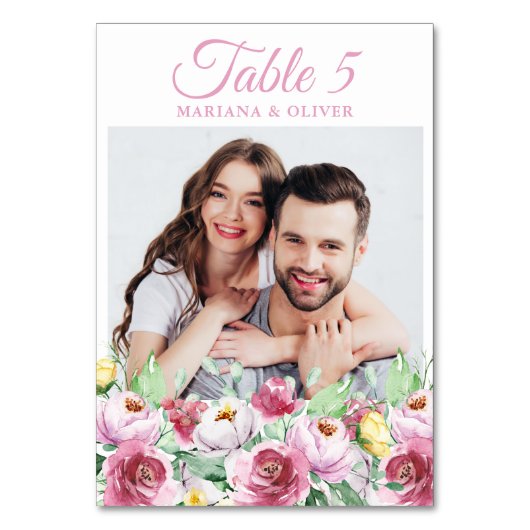 Foto Roze Bloemenbruiloft Kaart (Voorkant)