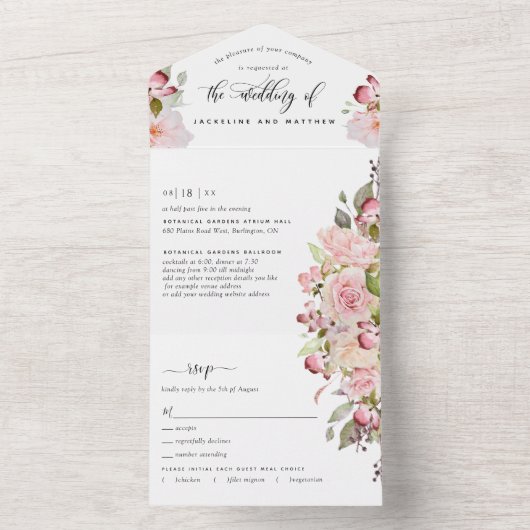 Foto, Roze, Blush, Bourgogne bruiloft van RSVP All In One Uitnodiging (Binnen)