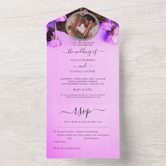 Foto roze bruiloft in één uitnodiging (Binnen)